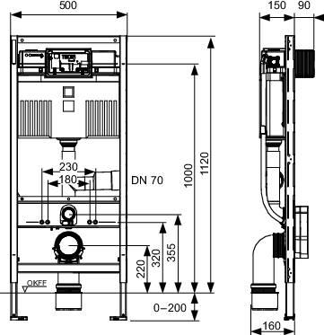 TECEprofil WC-Modul mit Uni-Spülkasten, m. Ansch. f. Geruchsabs., Bauh. 1120mm