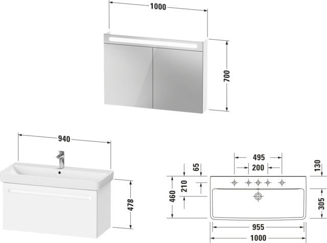 Duravit No.1 Möbel-Set 1000x450mm, WT,WTU m.Auszug 1, SPS, Graphit Matt