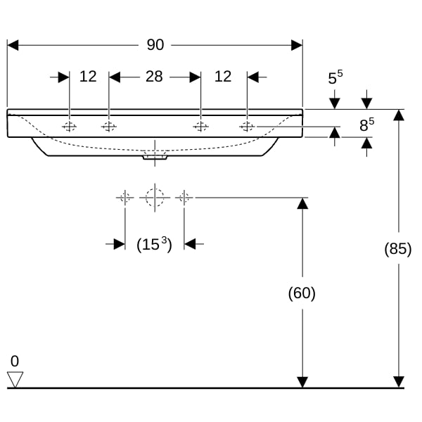 Geberit Xeno2 Waschtisch, 90x48cm o. Hl., o. Ül., weiß, KeraTect