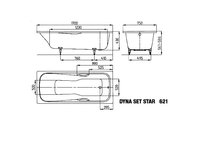KA BW DYNA SET STAR Mod.621,1700x750mm, alpinweiß