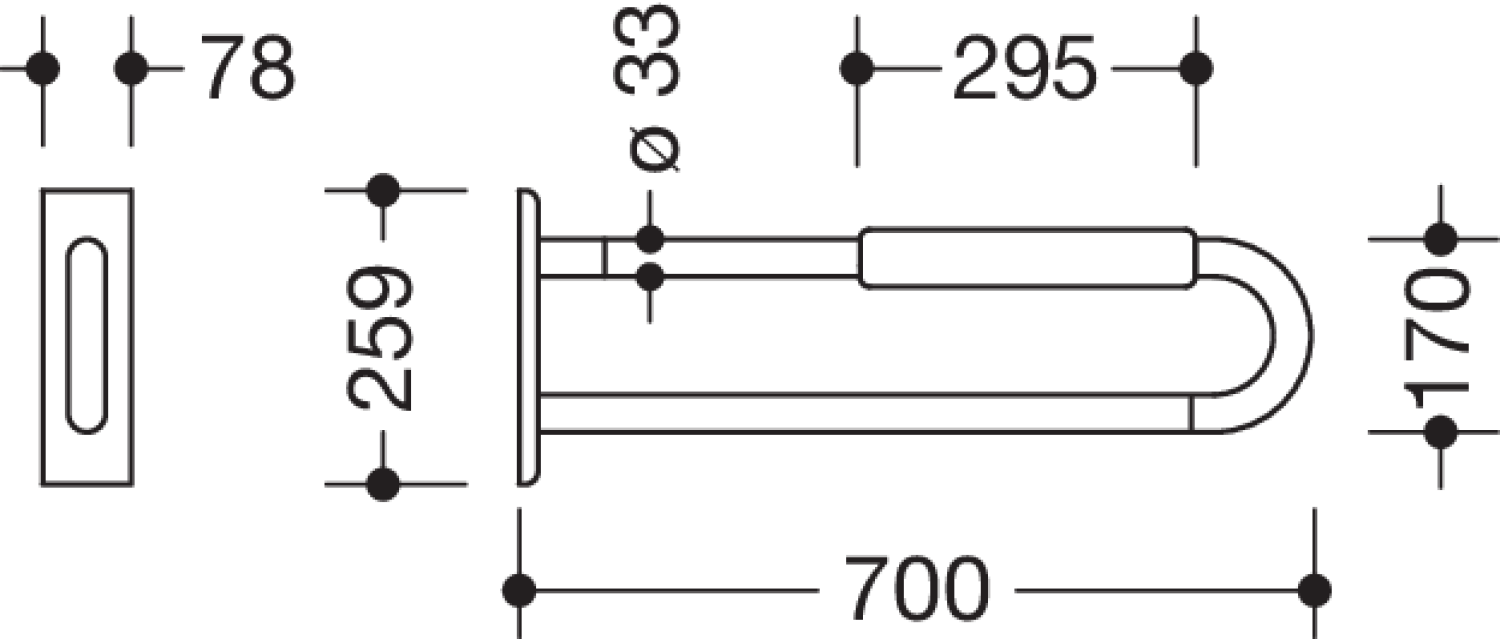 HEWI Wandstützgriff Ser 801, L:700mm, mit Armpolster anthrazitgrau