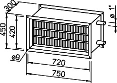 Helios WHR 2/70/40 Warmwasser-Heizreg. f. Rechteck-Kanäle