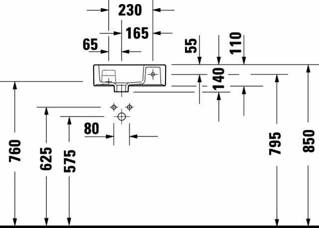 DU Möbelhandwaschbecken 380mm, Weiß o. ÜL, mit HLB, HL re, Bef.inkl.