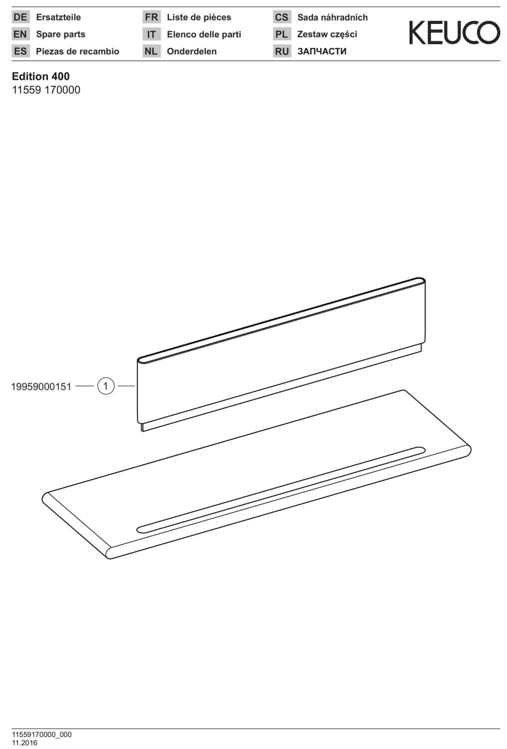 KEUCO Duschablage Edition 400 11559, mit Glasabzieher, Aluminium-silber-eloxiert