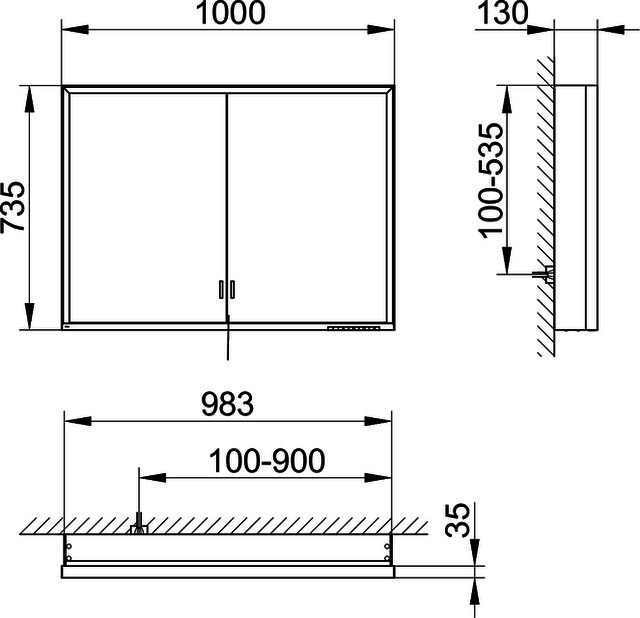 KEUCO SPS R. Lumos 14324, o. Ablagef. VB 1000x735x130mm si-elox.
