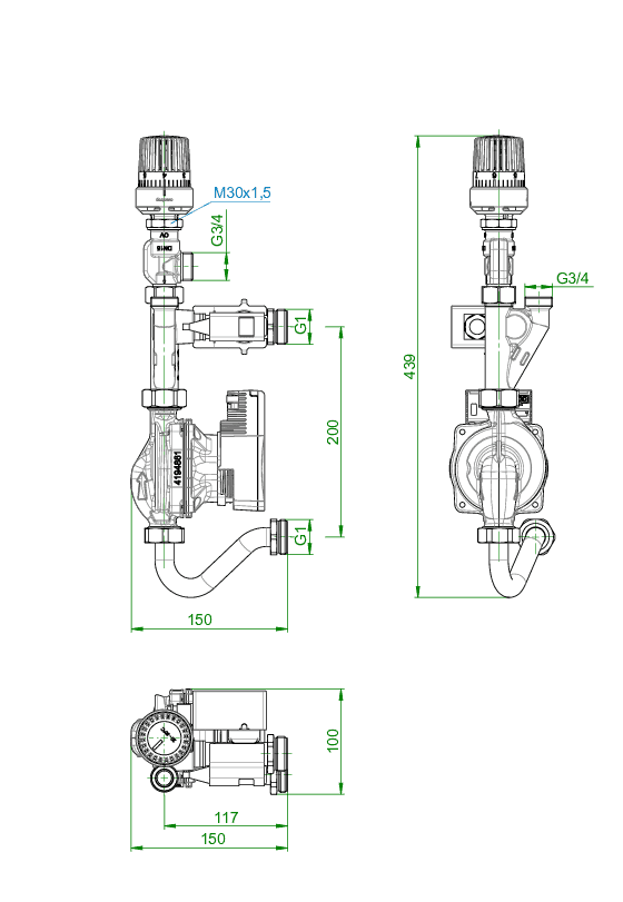 OVENTROP-Vorlauftemperaturregelmodul FBH für Regudis W-HTE, mit Wilo PARA