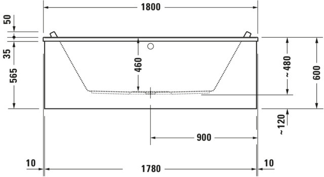 DU Starck Badewanne 1800x800 Einbau Mittelabl.,Rückenschr. 2 L/R, Weiß