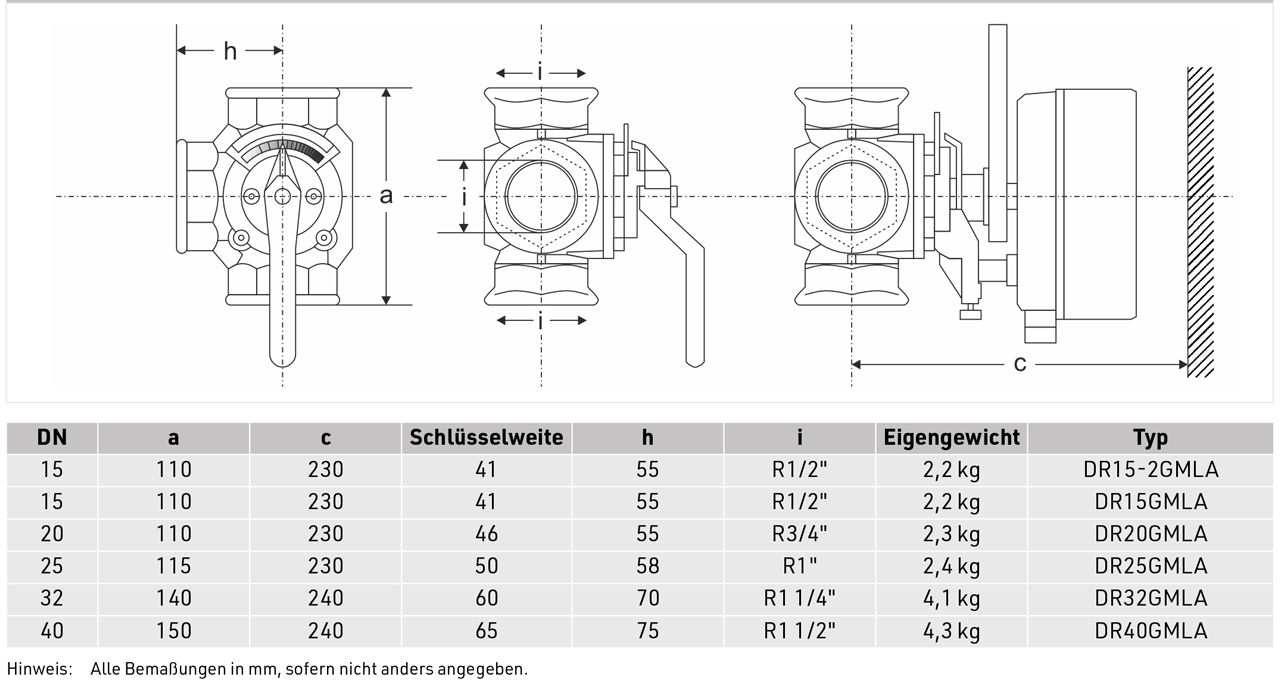 Resideo Dreiwege-Muffenmischer DR GG 20, grau, PN 6, gerade DN 25