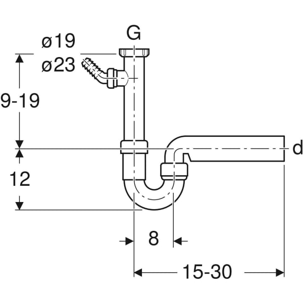 Geberit Rohrbogengeruchsverschluss für ein Spülbecken Abgang horiz. G1 1/2x50 OM