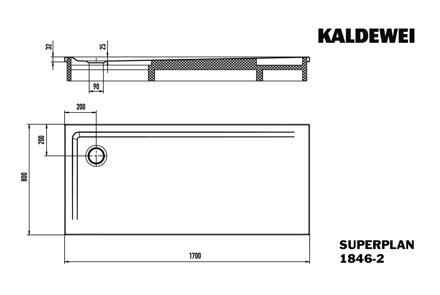 KA DW SUPERPLAN mit Wannenträger Mod. 1846-2,800x1700mm,alpinweiß,m. WT