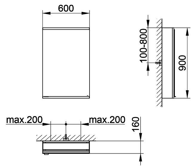 KEUCO Royal Modular 2.0 SPS, bel. 80011, Vorb,1Steckd,sb-elox,600x900x160mm