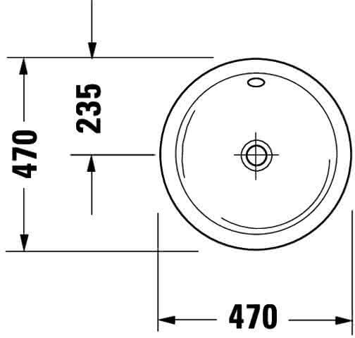 DU Einbauwaschtisch Architec 470 mm EB v.ob.,m.ÜL,o.HLB,u.glasiert,weiß
