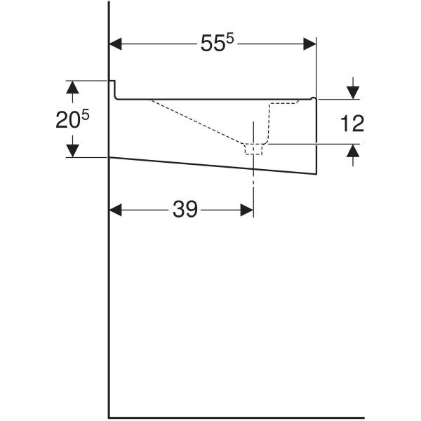 Geberit Publica Waschrinne, 187,6x20,5x55,5cm ohne Hahnloch, ohen Überlauf, weiß