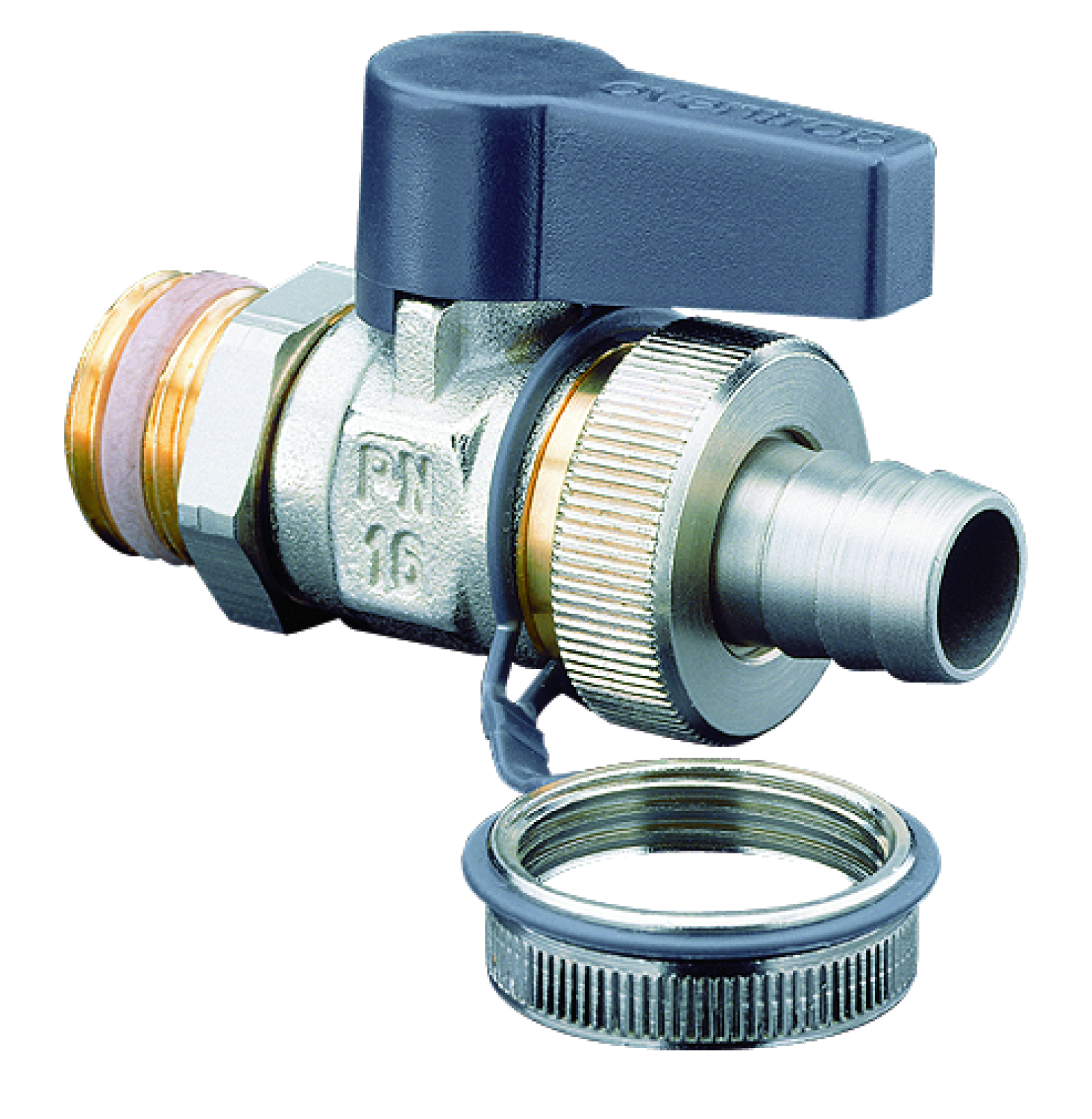 OVENTROP-Kugelhahn"Optiflex",DN15,1/2"AG Schlauchverschr.,Kappe, vern.,einz.verp.