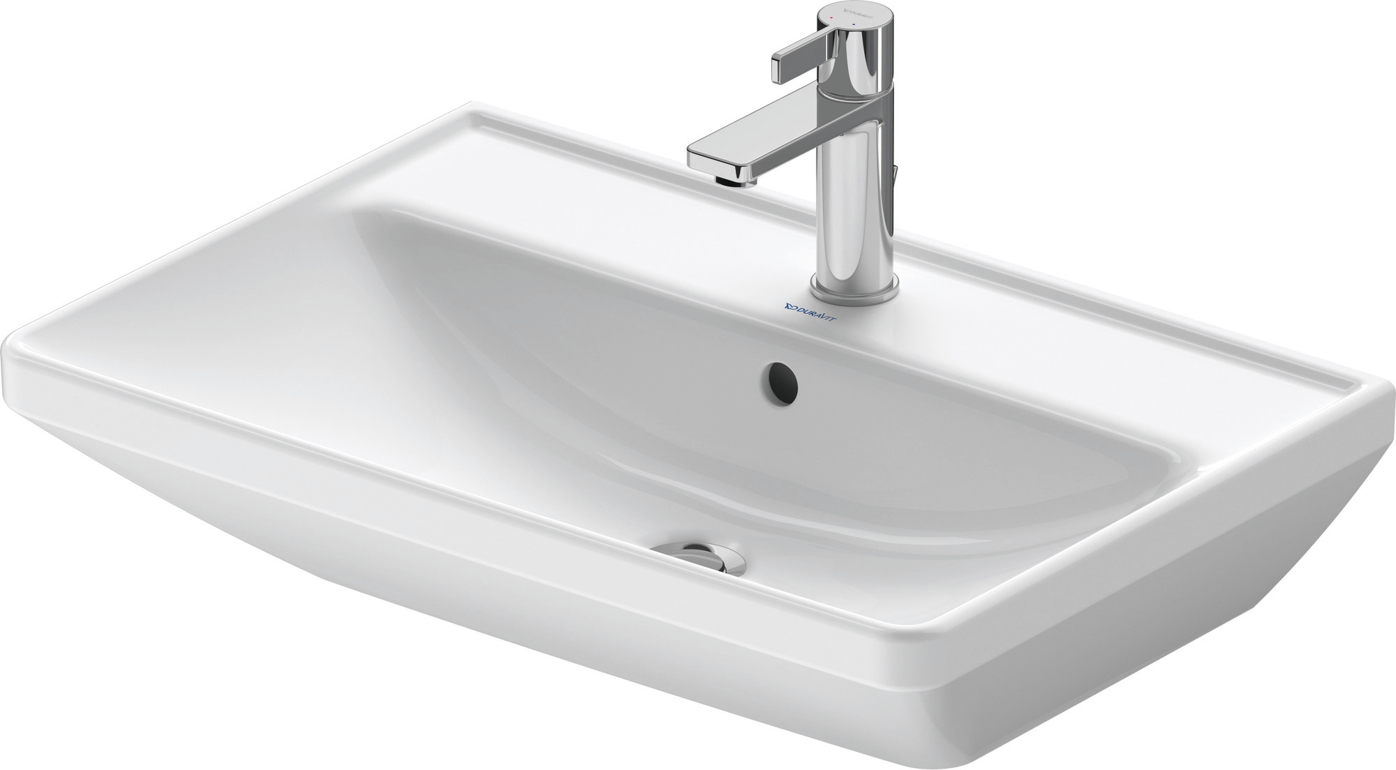 DU Waschtisch D-Neo, 650mm, weiß mit ÜL, mit HLB, 1 HL