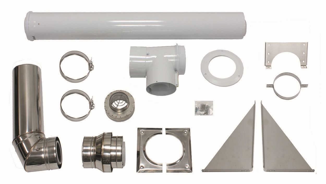 VA Basis-Anschluss-Set 80/125 mm an der Fassade konzentrisch Edelstahl/PP