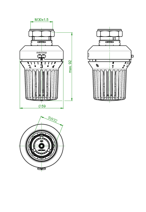 OVENTROP-Thermostat "Uni XH" 7-28 C, * 1-5, Flüssig-Fühler, weiß