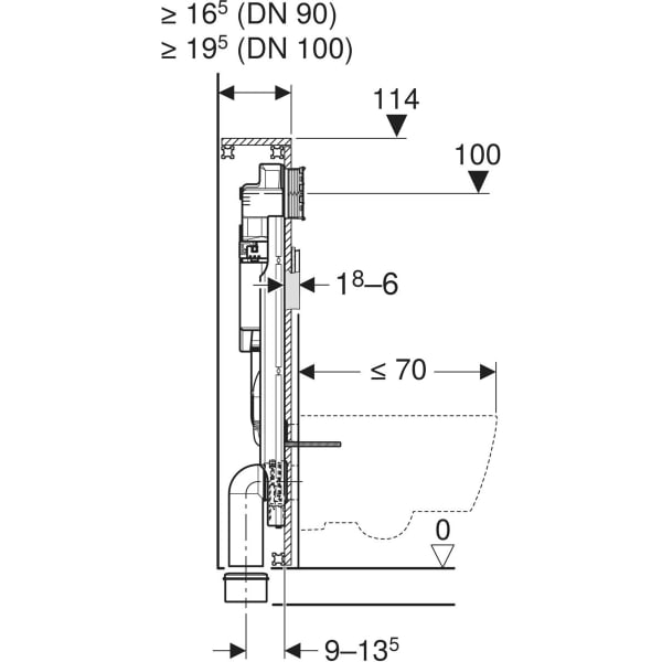 Geberit GIS Element für WWC, 114 cm, mit Sigma UP-SPK 12 cm