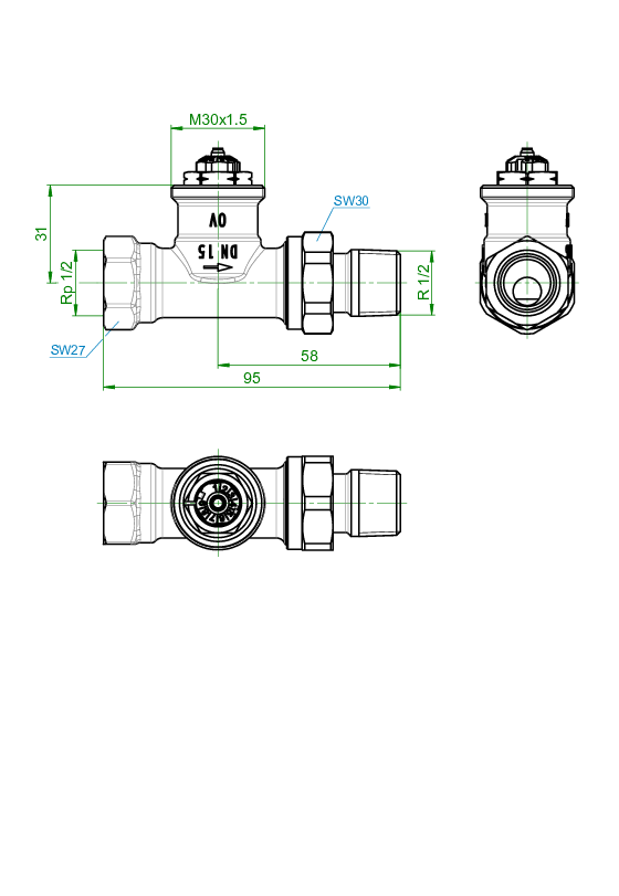 OVENTROP-Thermostatventil "AV 9" DN15, R 1/2", PN10, Durchgang OVENTROP-Thermostatventil "AV 9" DN15, R 1/2", PN10, Durchgang
