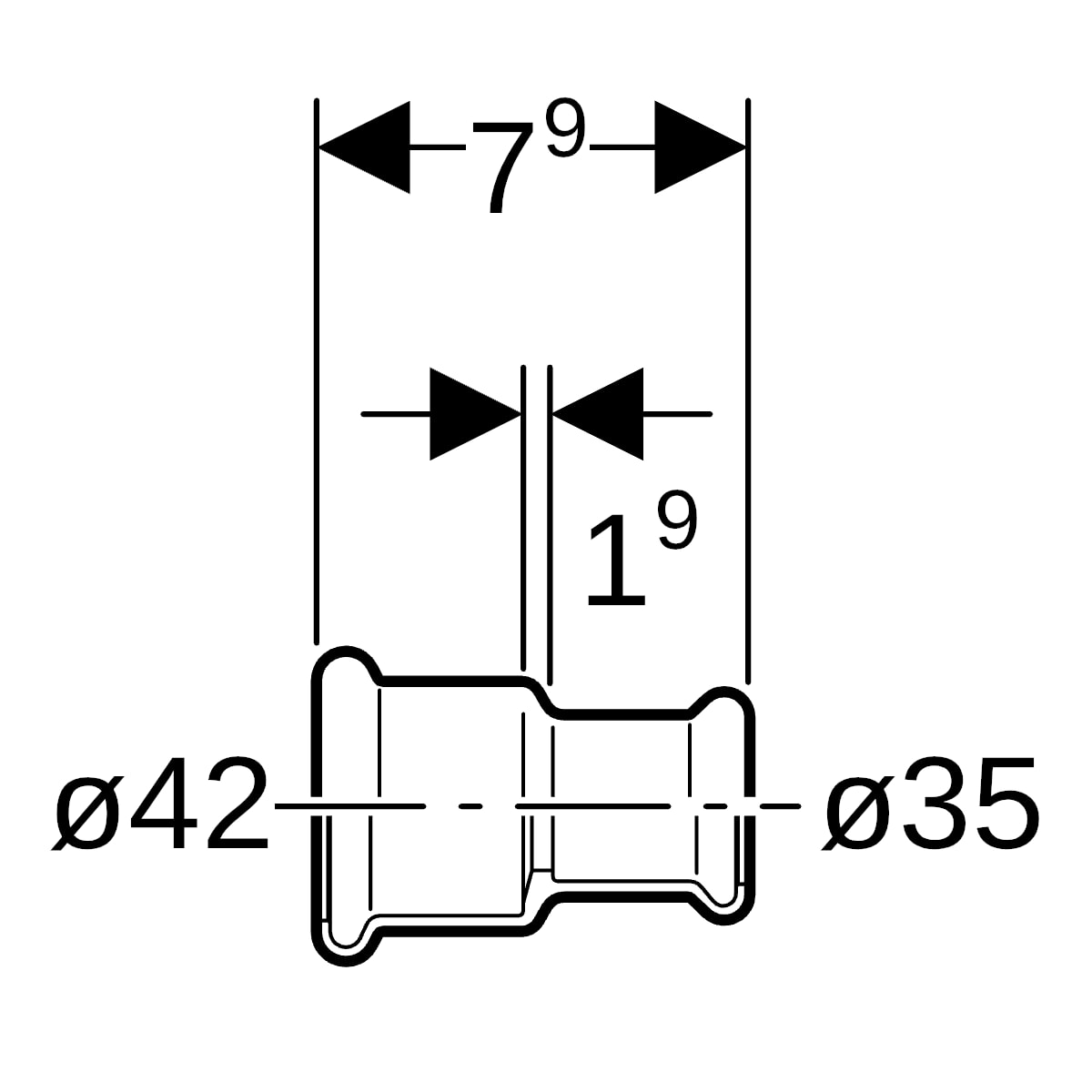 Geberit Mapress C-Stahl Muffe reduziert d42-35 verzinkt