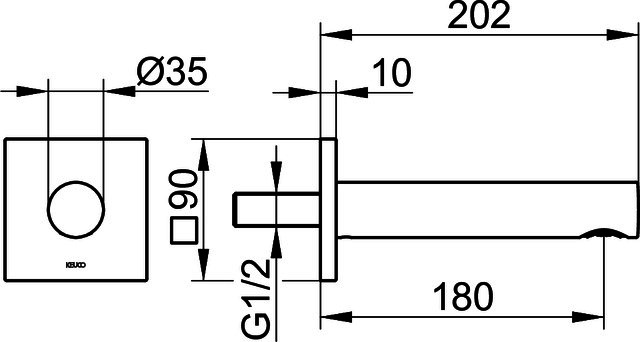 KEUCO Wanneneinlauf DN15 IXMO 59545 eck. Ausl.202mm sw