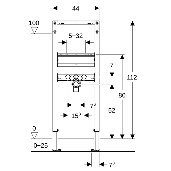 Geberit Duofix Element f. WT, 112cm schmale Ausführung, Standarmatur