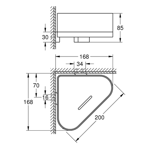 GROHE Eck-Duschablage Selection 41038 mit Halterung nickel gebürstet
