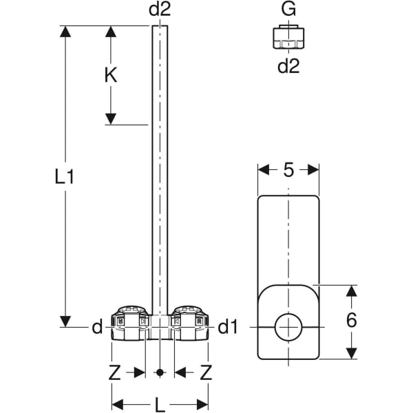 Geberit FlowFit Metallrohr-Anschluss-T-Stück m. Anschlussverschr. SiBr/Cu d20-d15-d20