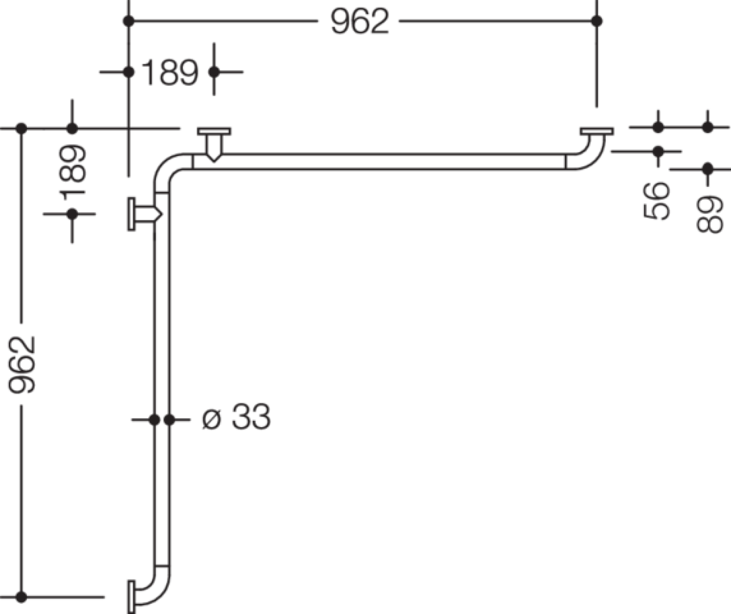 HEWI Dusch-Wannenhdl. Ser 801 d:33, W1:962mm, W2:962mm felsgrau
