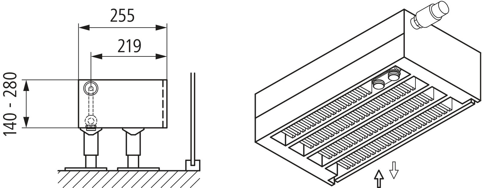 Kermi V-Kon S Typ44 280x255x1300mm QN2817,RAL9016,6 bar,m.Abd.,Vent.re