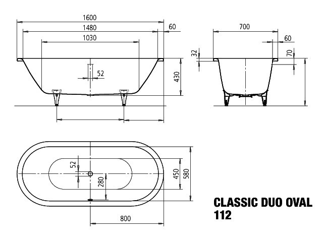 KA BW CLASSIC DUO OVAL Mod.112,1600x700 mm,pergamon