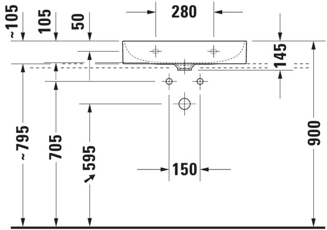 DU Waschtisch DuraSquare 600mm o.ÜL, m.HLB, 1 HL, geschl., weiß
