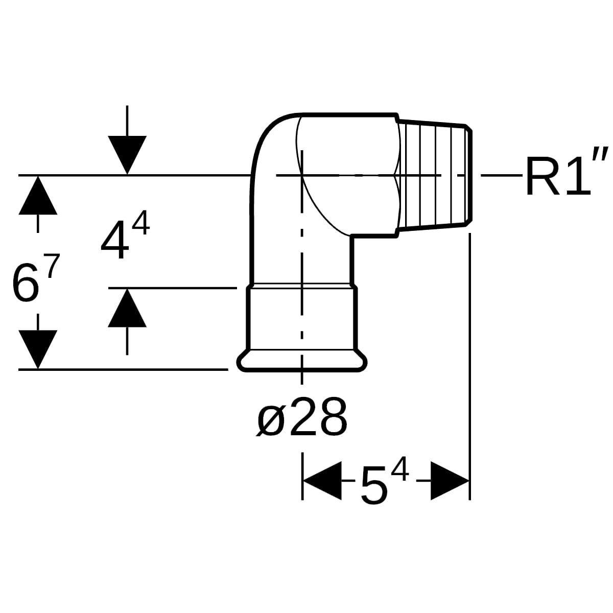 Geberit Mapress Edelstahl Übergangswinkel 90Gr mit AG (LABS-frei) 90G d28-R1