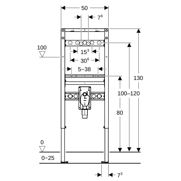 Geberit Duofix Element f. WT, 130 cm Wandarmatur AP, mit UP Siphon