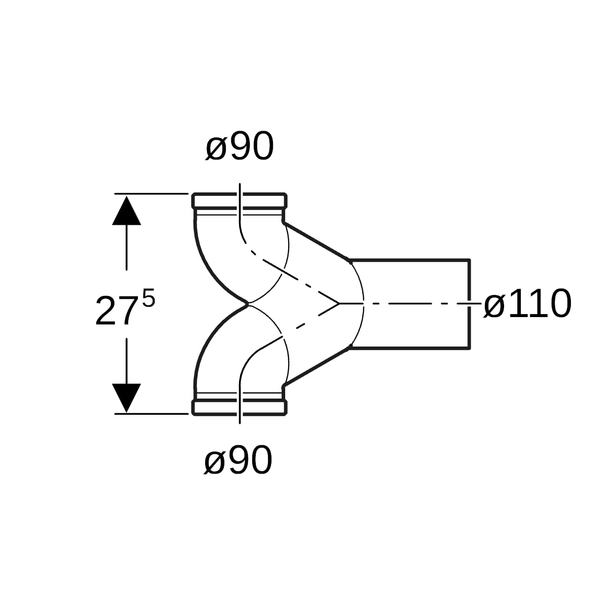 Geberit PE Doppelanschlussbogen 90Gr gekröpft d110/90