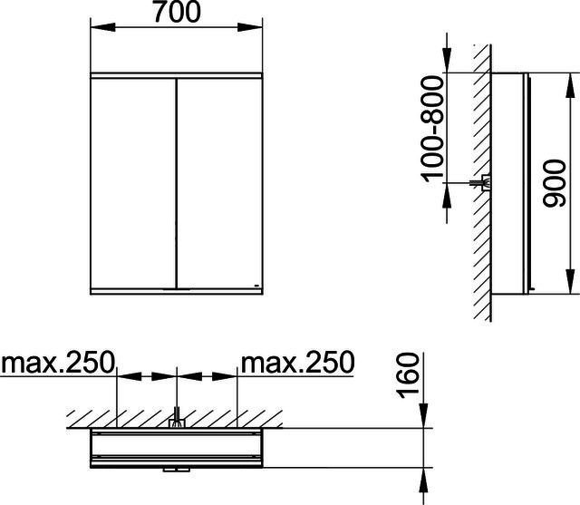 KEUCO Royal Modular 2.0 SPS, bel. 80021, Vorb,2Steckd,sb-elox,700x900x160mm