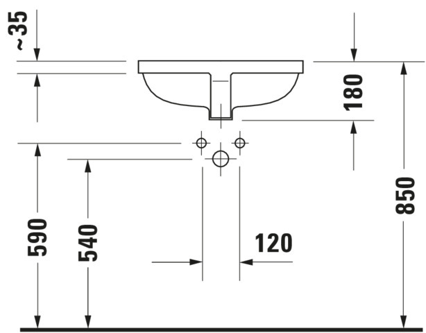DU Einbauwaschtisch Starck 3 490 mm EB v.unten, mit ÜL, ohne HLB, weiß WG
