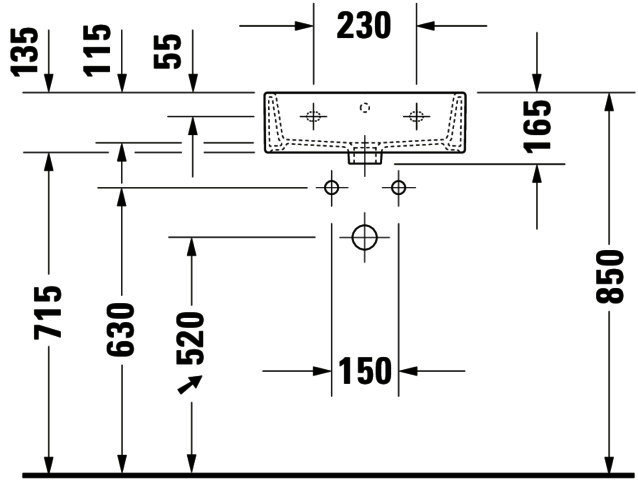 DU Handwaschbecken Vero Air 450mm m.ÜL, m.HLB, m.HL, geschl, weiß