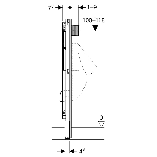 Geberit Duofix Element f. Urinal, 112-130 cm universell