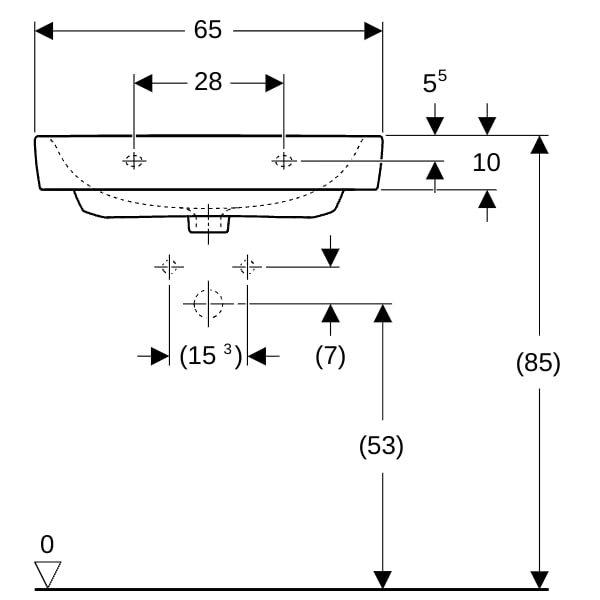 Geberit Renova Plan Waschtisch, 65x48cm o. Hl., o. Ül., weiß, KeraTect