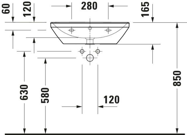 DU Waschtisch D-Neo, 600mm, weiß mit ÜL, mit HLB, 1 HL