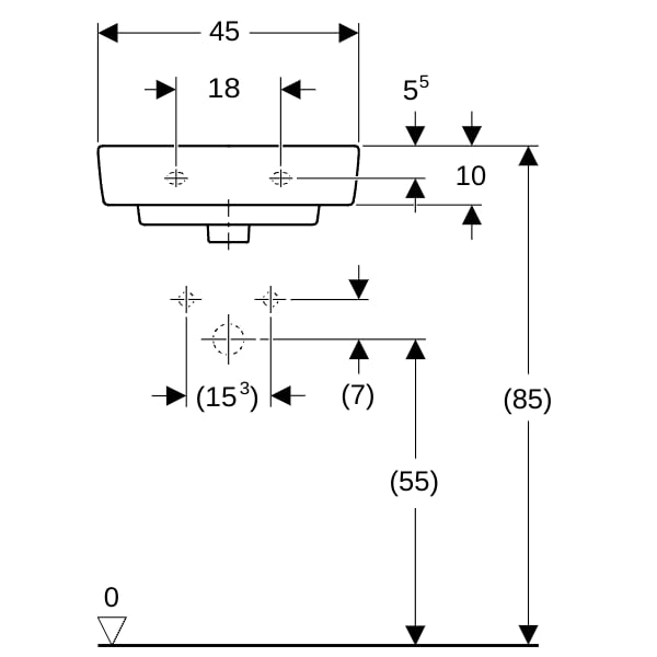 Geberit Renova Plan Handwaschbecken, 45x34cm o. Hl., o. Ül., weiß, KeraTect