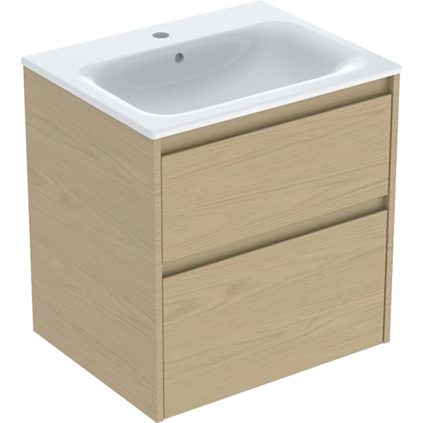 Geberit Renova Plan Set MWT mit US, 2 Schubl. 60x62,1x48cm, Eiche natur