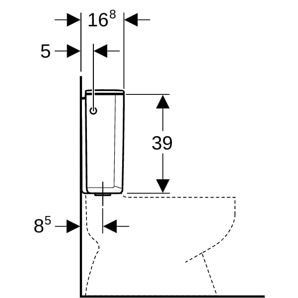 Geberit AP128 AP-Spülkasten, Spül-Stopp-Sp aufg., WA mittig / seitlich, weiß-alpin