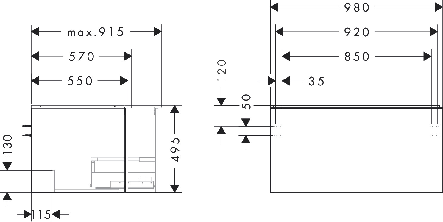 Hansgrohe Waschtischunterschrank Xelu Q we hgl 980x540mm 1SK f.Kons./AWT ge chr