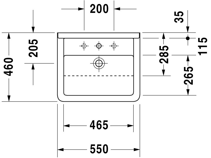 DU Halbeinbauwaschtisch Starck 3 550 mm mit ÜL, mit HLB, 1 HL, weiß