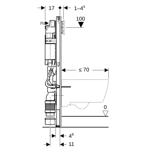 Geberit Duofix Element f. WWC, 112cm m. Sigma UP-SPK 12cm, barrierefrei WC höhenverst.