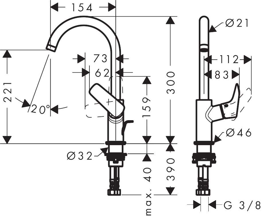 Hansgrohe Waschtischmischer 210 Logis chrom mit Schwenkauslauf