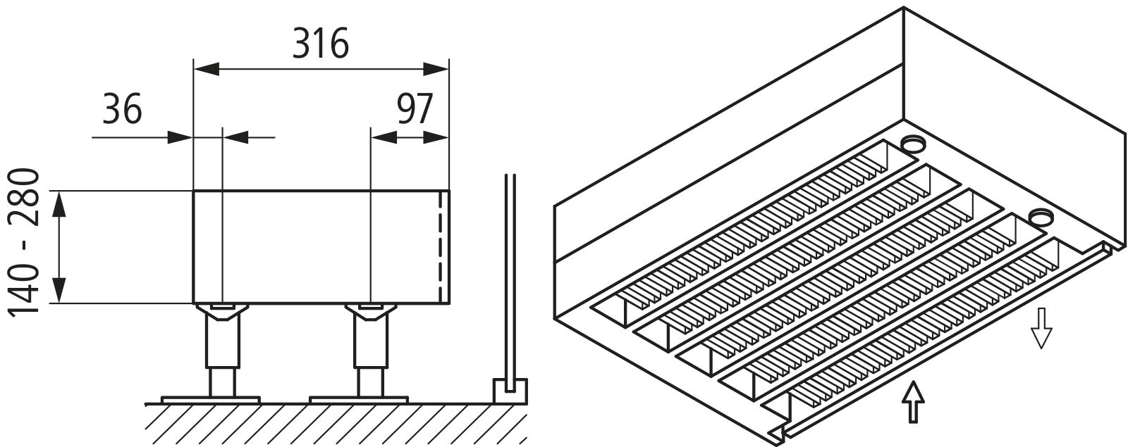 Kermi Kon m. Str. Typ55 BH280x316x3000 QN8610, weiß, 6bar, o. Abd., AB Uni.