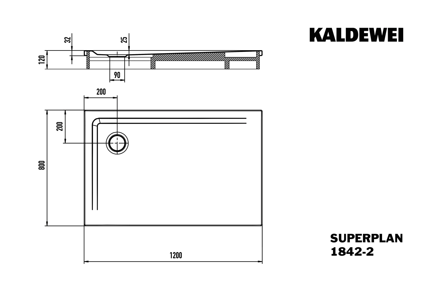 KA DW SUPERPLAN mit Wannenträger Mod. 1842-2,800x1200mm,alpinweiß,IG,m. WT